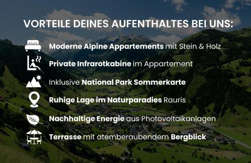 Rauris Apartment | Alpine Apartment Goldquell - Infrarot Kabine, National Park Sommerkarte und Bergblick