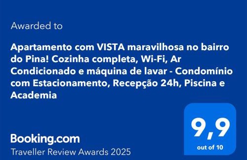 Pina Apartment | Apartamento com VISTA maravilhosa no bairro do Pina! Cozinha completa, Wi-Fi, Ar Condicionado e máquina de lavar - Condomínio com Estacionamento, Recepção 24h, Piscina e Academia