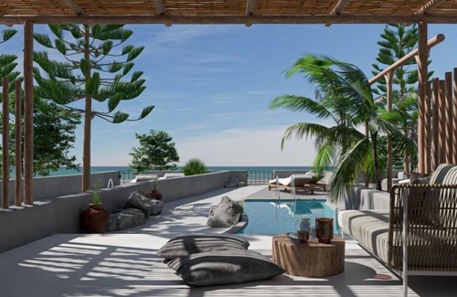 Perivolos House | Avramiea Suite | walk out Sea View patio with Private Heated Pool
