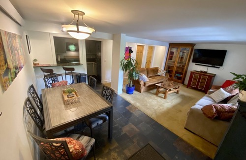 Teton Village Condo | Beautiful 2 bedroom condo & king conversion bed-living room Sundance pool