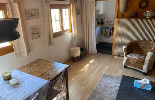 Chandolin Ski Chalet | Chalet ça me Suffit, my little piece of paradise -Outside : small 2-storey-chalet for 2 persons on a