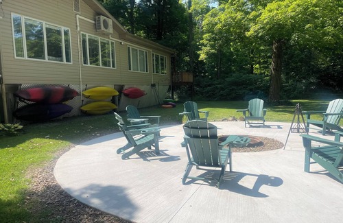 Montoursville House | Creekfront getaway with hot tub and fire pit.