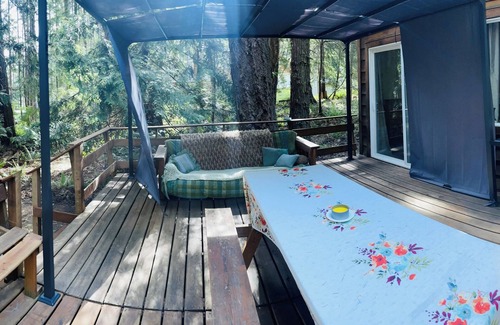 Savary Island Cabin | Cute cozy log cabin nestled in private wooded area between 2 sandy beaches
