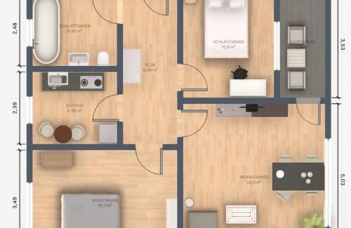 Meppen Apartment | EcoCube 141 - Terrasse, 3Zimmer, Waschmaschine, Backofen, 5Pers