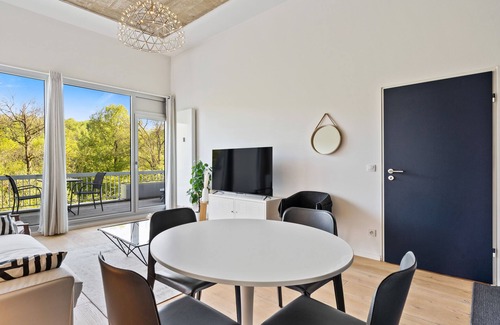 Dommeldange Apartment | Elegant 1BR Apt: Balcony, Pool, Central Location