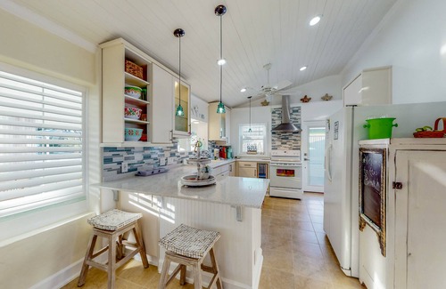 Kiska Beach House | Home with pool, central AC, & washer/dryer - walk minutes to beach