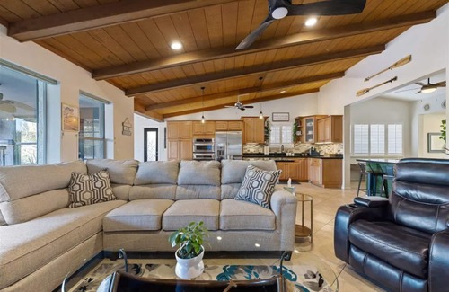Dobson Ranch Villa | Lakefront Villa, Heated/Chilled Pool + 8‑Seat Spa, Kayaks, Office, Sleeps 9