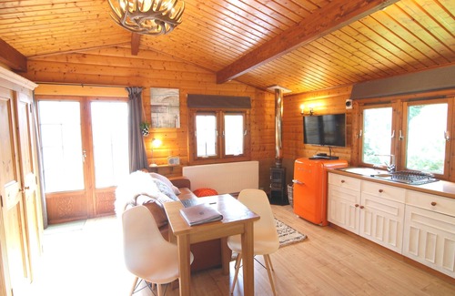 Church Stretton Cabin | LARCHES LODGE - Authentic Norwegian Log Cabin with log burner, hot tub, fire pit