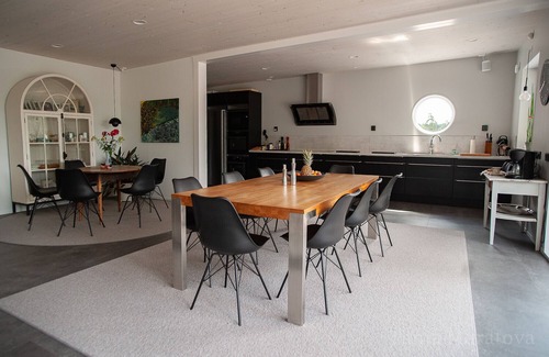 Vissefjaerda House | Large modern holiday home in the middle of the forest and by the lake with a huge terrace