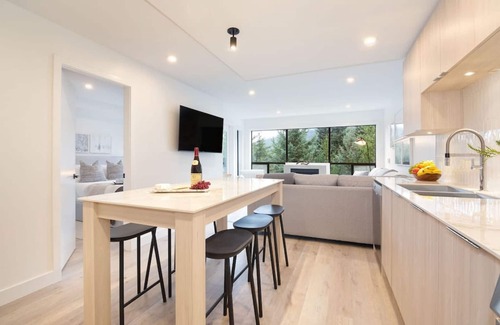 Whistler Creekside Condo | Luxury 3BR/2BA Creekside: Hot tub, A/C, Secure Bike Storage, Mountain Views