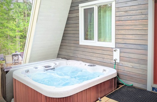 Comox Valley Cabin | Mountain oasis, Custom timber A-frame with hot tub and fire pit. Pet friendly.