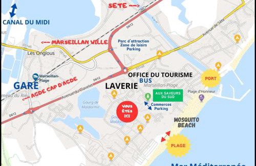 Marseillan Plage Apartment | Résidence Le SUNSET Marseillan-plage, entre mer et lagune de Thau, étape vélo, famille, couple, VRP, toutou admis, jardin, parking privé gratuit, vélos, Clim, WIFI fibre gratuite, commodités, plage et piste cyclable à proximité, 6 couchages nous contacter