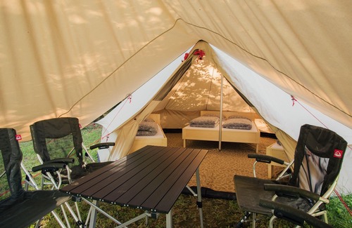 Mozirje RV Rental | Rent a family BELL family fully equipped tent with real beds in nature.