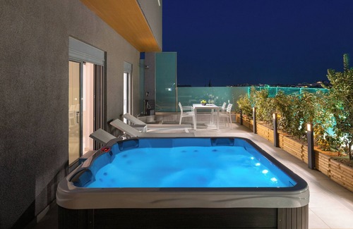 Petaloudes Apartment | Rhodes Skyline Suite With out Door Jacuzzi Sea View