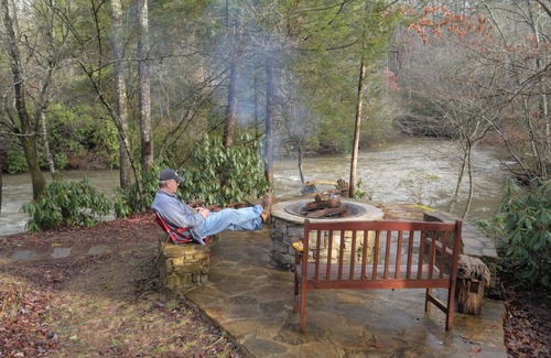 Epworth Cabin | Riverbend Cabin Waterfront dining & Trout Fishing with available guest cabin