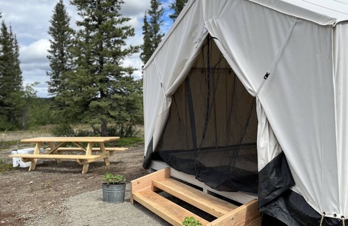 Glacier View RV Rental | Rustic Alaskan Wall Tent at Stump Creek B&B