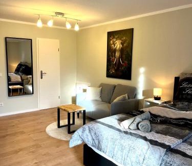 Mickten Apartment | Studio an der Elbe mit Balkon, Küche und Netflix