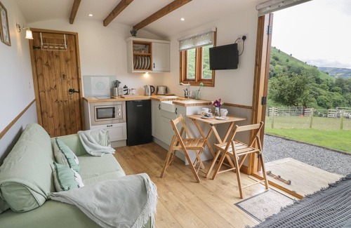 Acrefair Cottage | TAN Y CASTELL SHEPHERDS HUT, romantic, with a garden in Llangollen