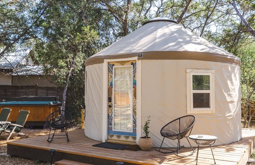 Lakeway RV Rental | The Peacock Yurt at Camposanto ATX Glamping on Lake Travis