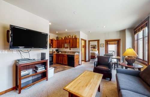 Peak 9 Condo | Third-floor, mountain view ski condo with pool, hot tubs, WiFi, & gas fireplace