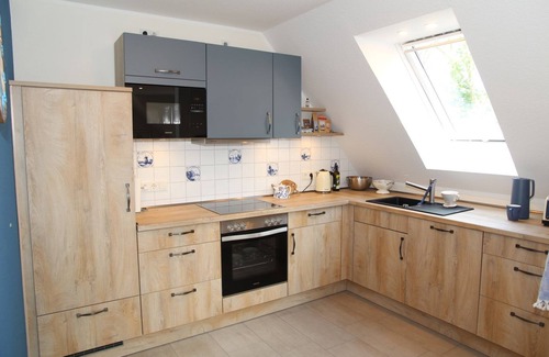 Eilsum Apartment | TiefBlick - New 80sqm apartment for 4 pers. + 2 dogs with fireplace, balcony &
