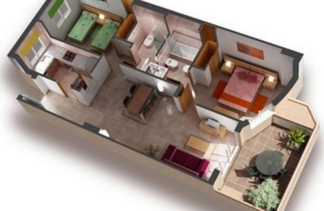 1st sea line apartment in Marina d'Or with lawn and beach [Family]