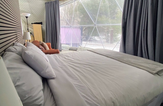 26 Foot Glamping Dome with Lake Access and Hot Tub on a 32 Acre Property