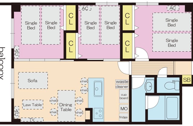3 bed room max 6 persons! Easy access to Namba and Shinsaibashi! 4 min.