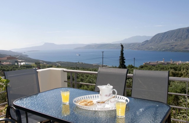 Amazing view to a Cretan landscape of sea, city and mountains