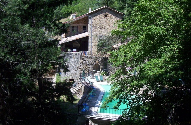 Ardèchoise ouse-heated pool-view of the Ardèche mountains