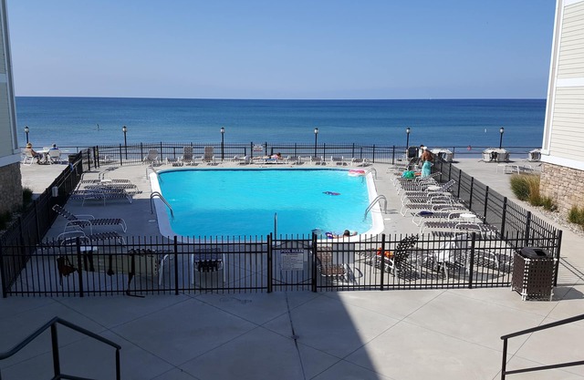 Beachfront Condo on Lake Michigan with heated pool.
