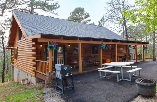 Branson MO Log Cabin Private Porch Quiet Mtn. Forest View Above Lake, Handicap