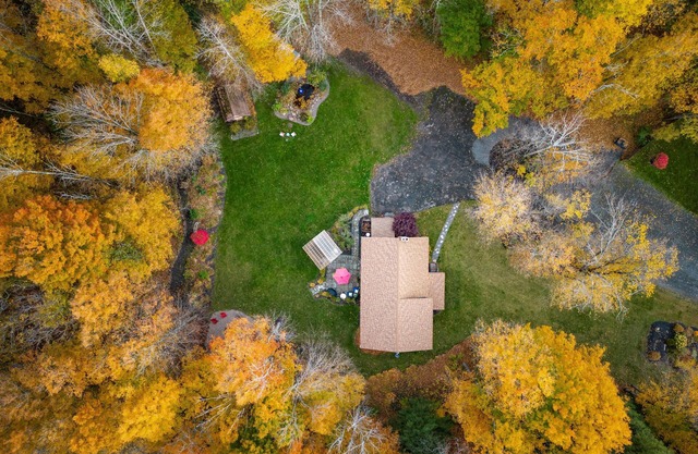 Cabin rental with Hot Tub, Fire Pit, mini fountain pond, hammocks, corn hole.