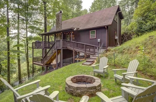 Cabin Retreat With Mountain and Water Views! Foosball, Fire Pit, AC