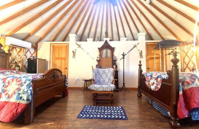 Camelot is a fully furnished yurt themed after the mythical Arthurian legend.