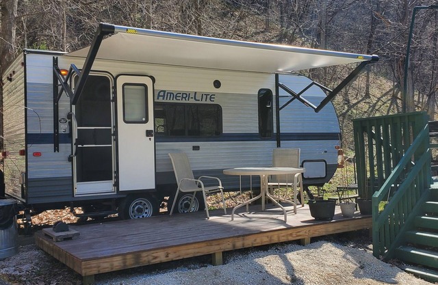 Camper next to a waterfall!