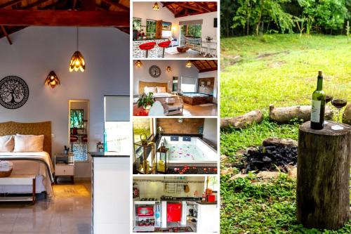 Chalé Canto do Galo 1 - Hidro da Jacuzzi, Lareira Ecológica, Cozinha Completa, Wi-Fi 80mbps, próximo a comércio local e relaxando ao som do riacho