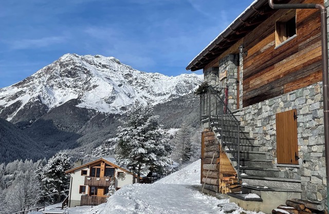 Characteristic lodge surrounded by nature near the ski facilities.