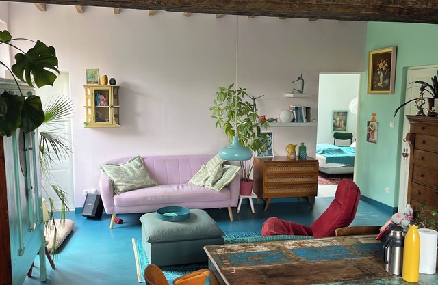 Colorful and vintage decorated old house from 1770 in Burgundy.