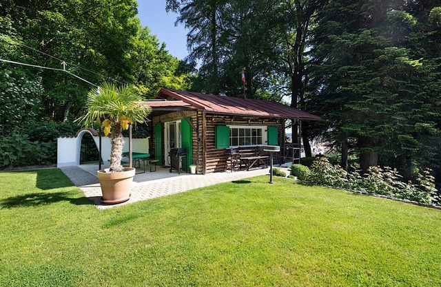 Colorful autumn vacation in an idyllic hunting lodge