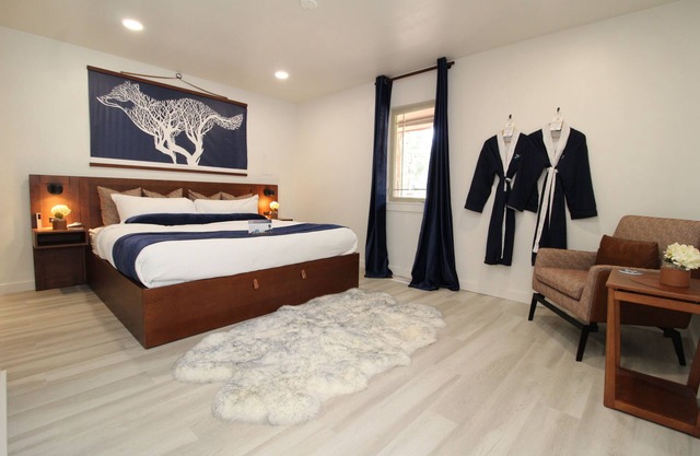 Cozy cabin in the woods, fire pit, king bed, ADA, A/C