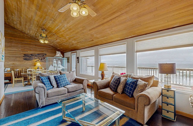 Dog-friendly home with oceanfront location & fireplace - walk to the beach