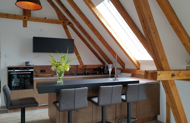 Exclusive studio apartment with roof terrace and view of the Veste in the Cortendorfer Stadel