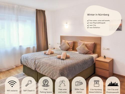 Falk Homes- Luxus Apartments, ideal für Geschäftsreisende & Familien - nahe Messe, im Zentrum Nürnbergs mit Balkon, Arbeitsplatz & Parkplatz, Handtücher & Bettwäsche, nähe Playmobilfunpark, self check-in