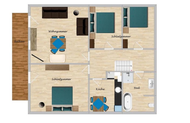 Ferienwohnung Hochgern 85qm, mit 3 Schlafzimmern und Balkon