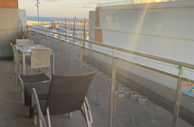 Front line beach in front of the port