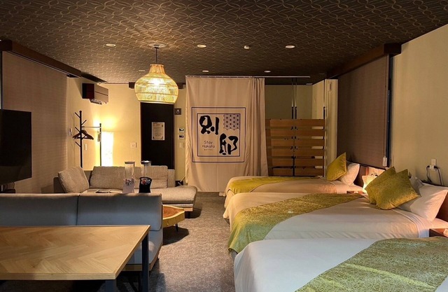 Full kitchen with private sauna & open-air bath. A space that makes you forget about time!