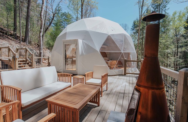 Glamp Blue Ridge - Dome 3, Tara Cotta. Escape to a dome on the falls