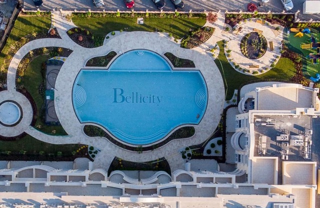 Golden leaf, swimming pool view