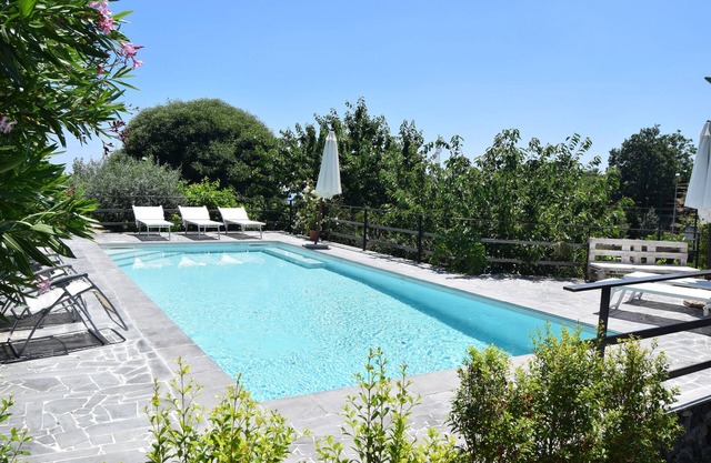 House surrounded by greenery surrounded by olive trees lemons oranges and chestnut trees